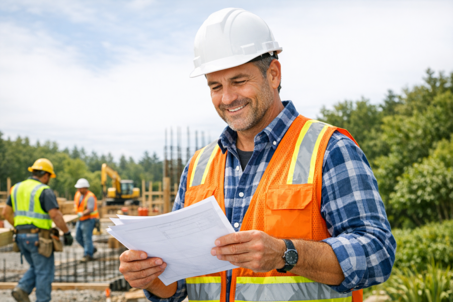 Contractor reviewing workers comp insurance documents